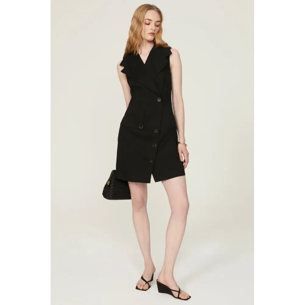 Sleeveless Black Button-Front Blazer Dress